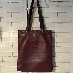 Vintage Pierre Cardin Burgundy Leather Tote Bag Purse